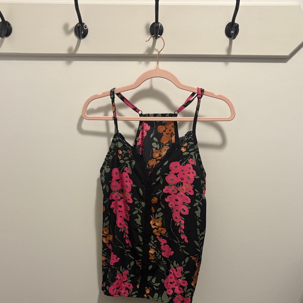 SHEIN Black Camisole with Pink Floral Design